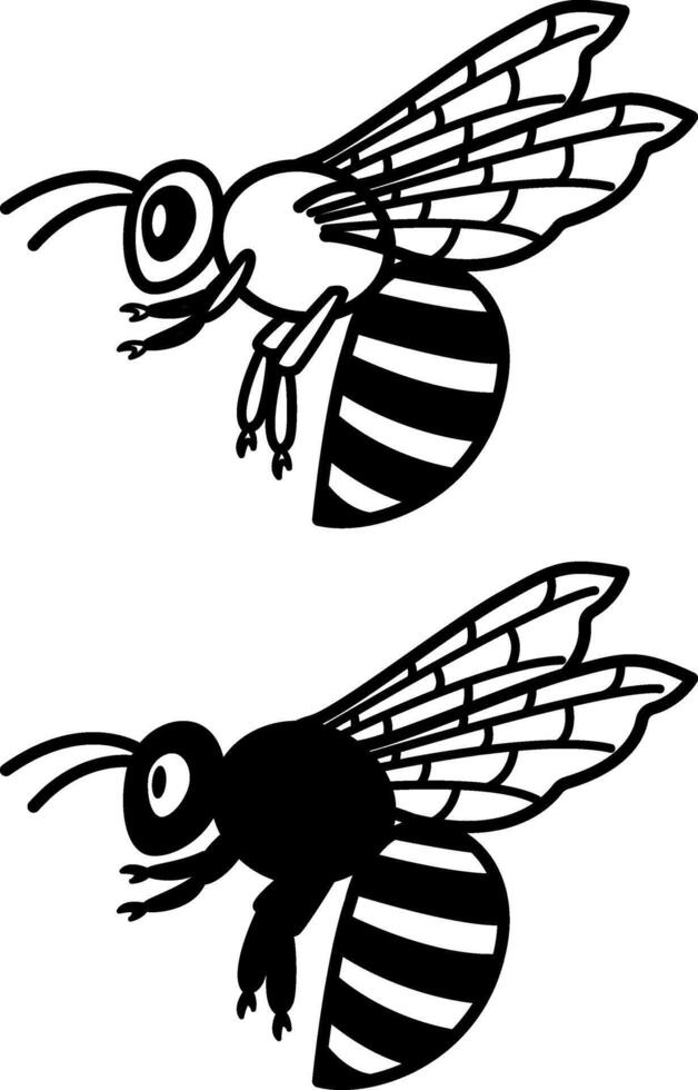 Bee Icons. Black and White Illustration. Insect, Honey Bee. Agriculture, Farming. For Coloring Book Design. Pets Concept vector