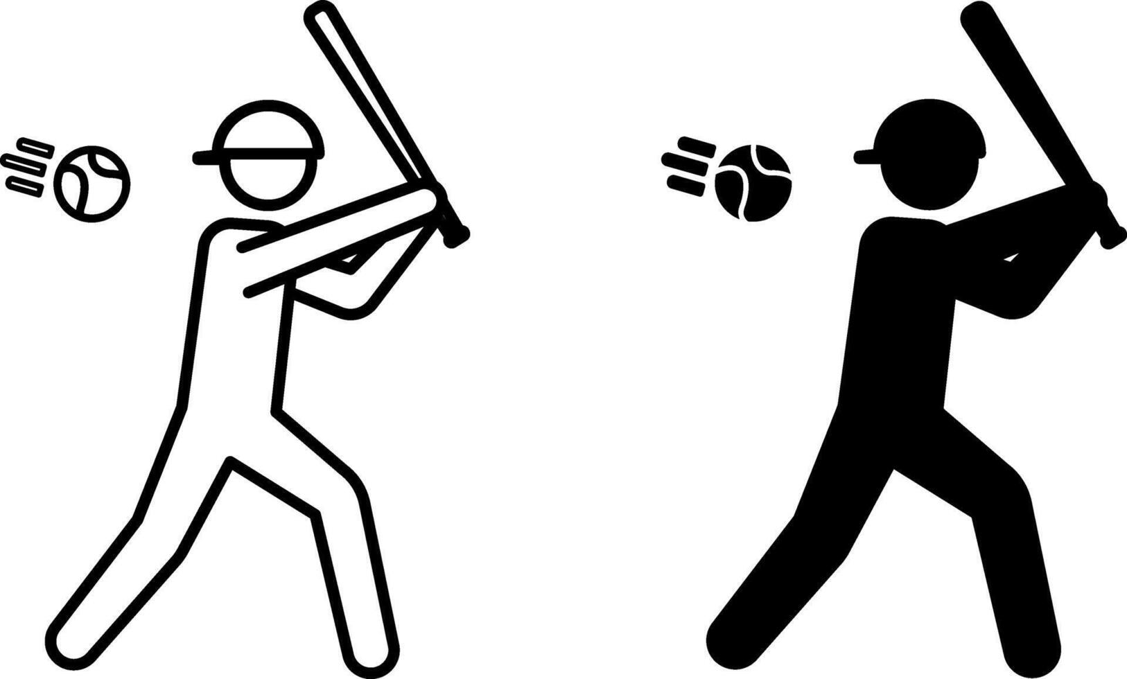 Baseball Player Icons. Black and White Illustration. Sportsman Trying to Hit the Ball Flying to Him. Baseball Player with Bat. Sport Concept vector
