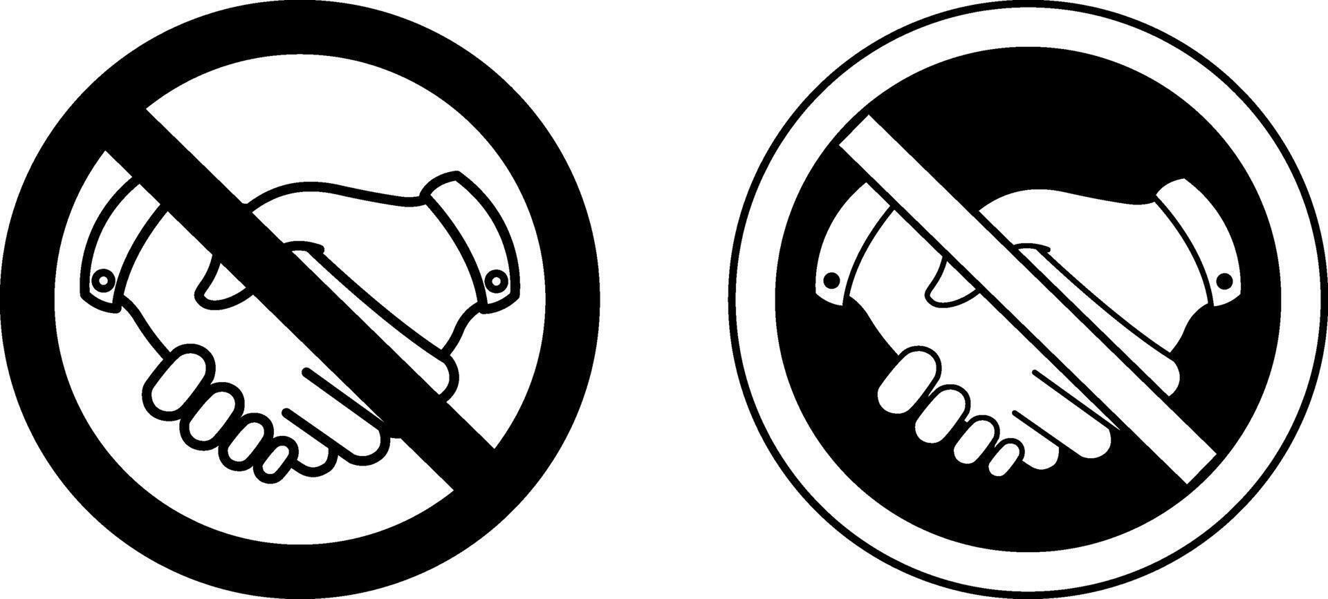 Do Not Shake Hands Signs. Black and White Icons. Safety Measures, Infectious Disease Prevention. Coronavirus Protection, Social Distancing. Medical Concept vector