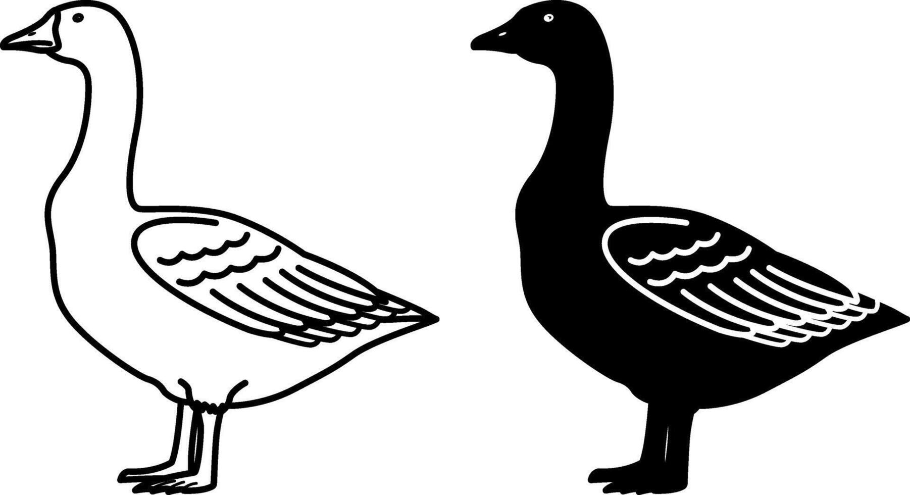 Goose Icons. Black and White Illustrations. Waterfowl. Agriculture, Farming. For Coloring Book Design. Domestic Animal Concept vector