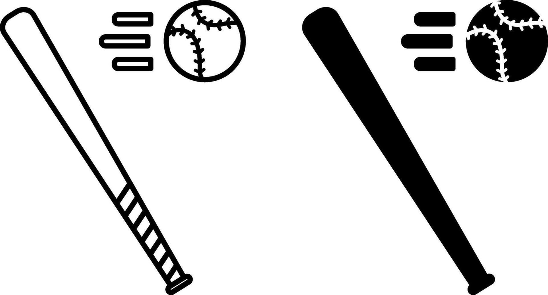 Baseball Icons. Black and White Illustrations. Flying Ball and Baseball Bat. Sports Concept vector
