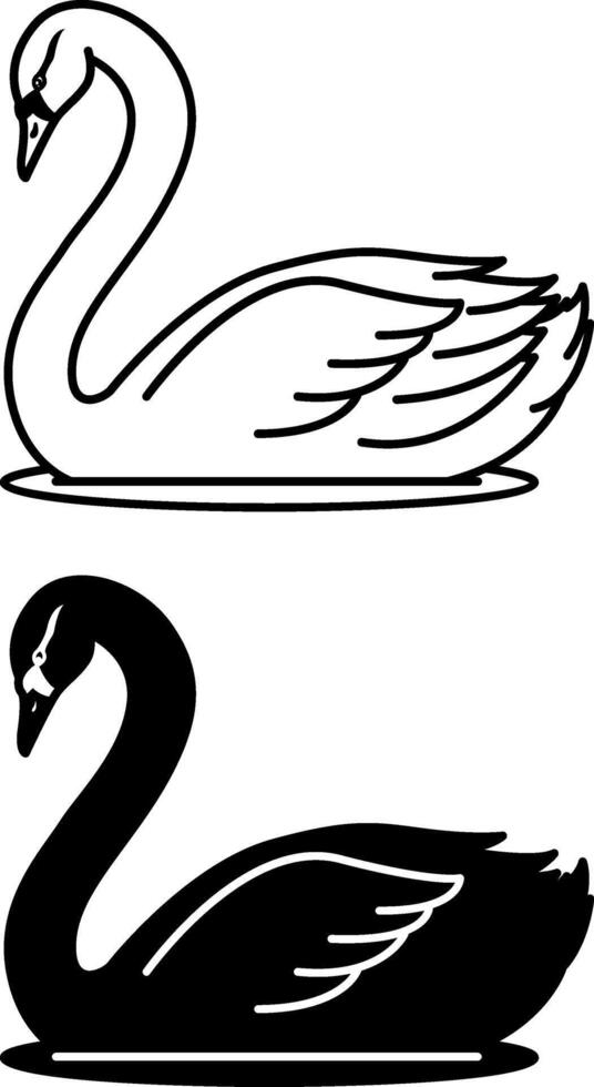 Swan Icons. Black and White Illustration. Beautiful Waterfowl. Agriculture, Farming. For Coloring Book Design. Domestic Animals Concept vector