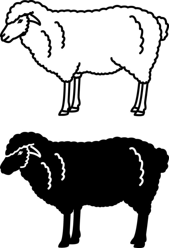Sheep Icons. Black and White Illustrations. Mammal. Agriculture, Farming. For Coloring Book Design. Pets Concept vector
