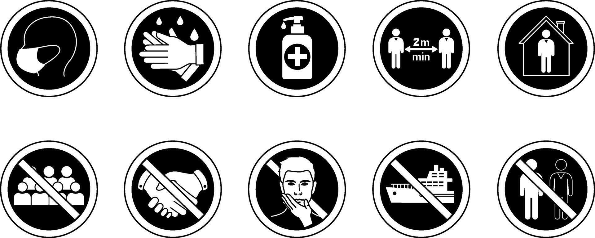 Black Coronavirus Safety Warning Signs. How to Protect Yourself and Others from Infectious Diseases. COVID-19. Medical Concept vector