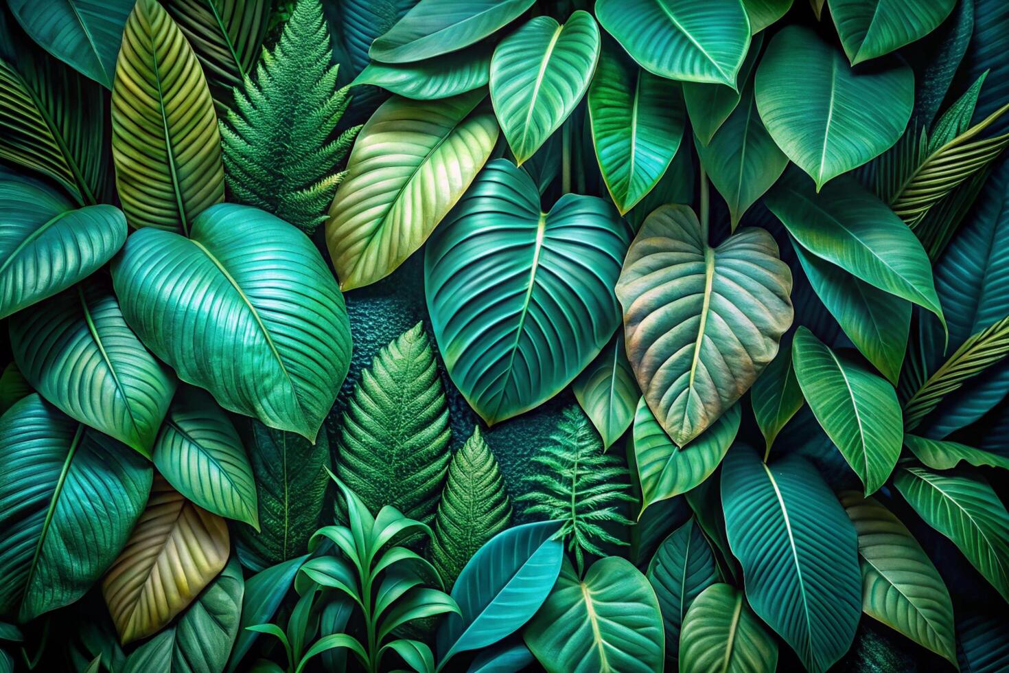 Beautiful Green Foliage with Intricate Leaf Patterns in a Jungle Setting for Nature Wallpaper Background photo