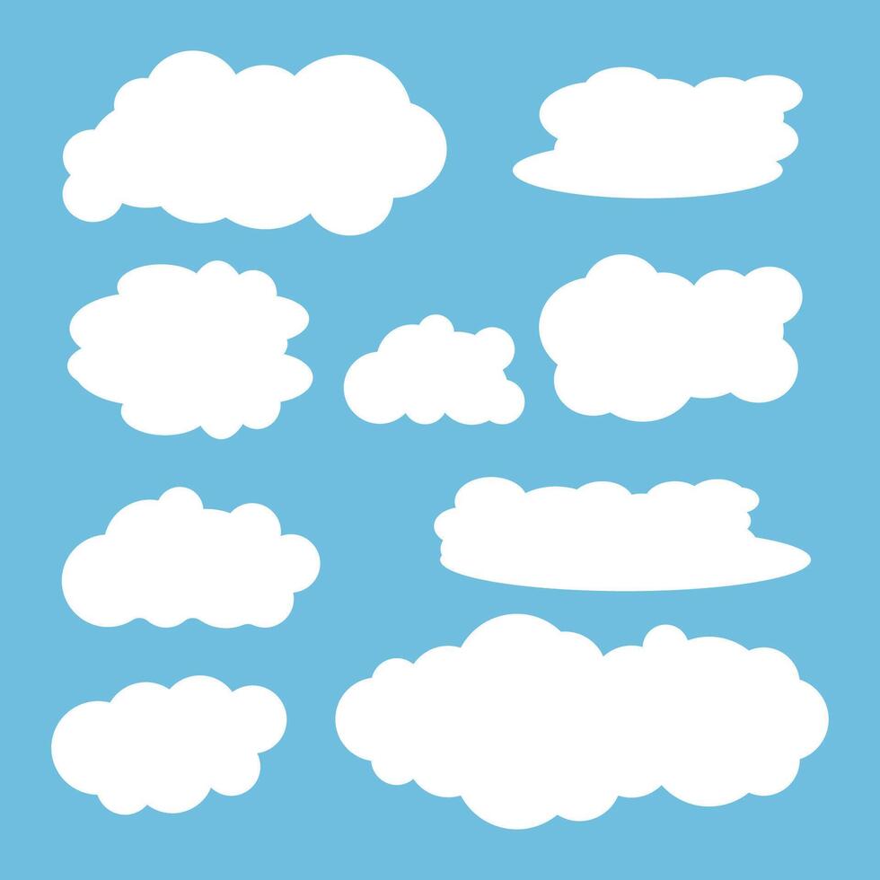 White 3d clouds set isolated on a blue background. vector
