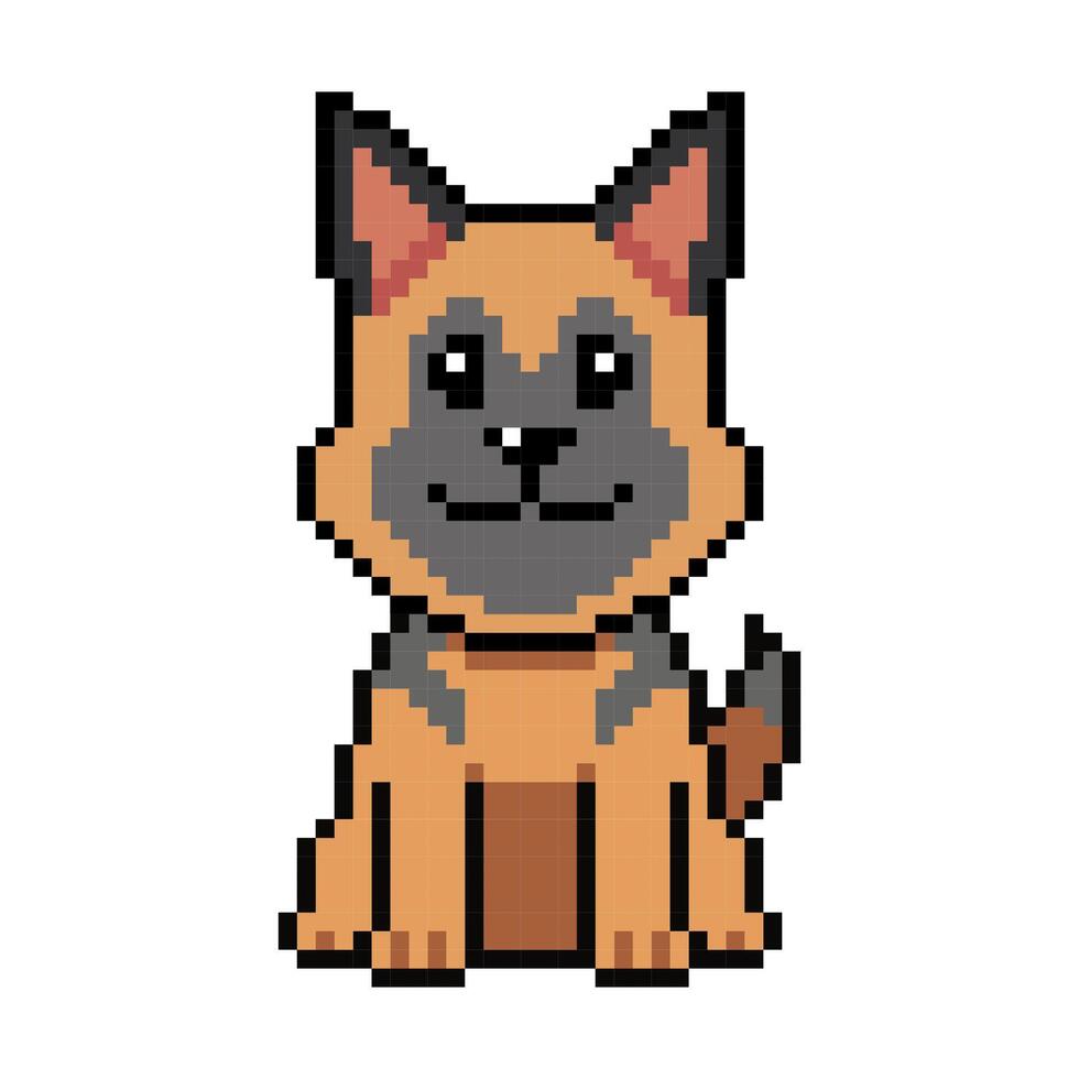Pixel art cute german shepherd dog in retro style vector