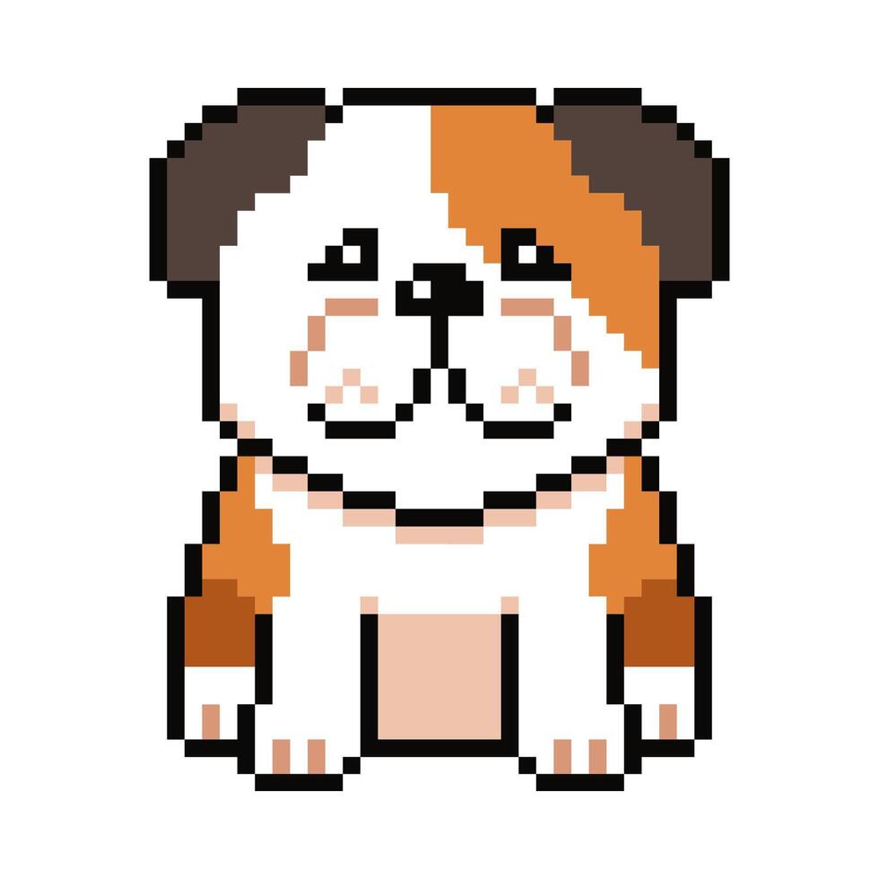 Pixel art cute bulldog in retro style vector