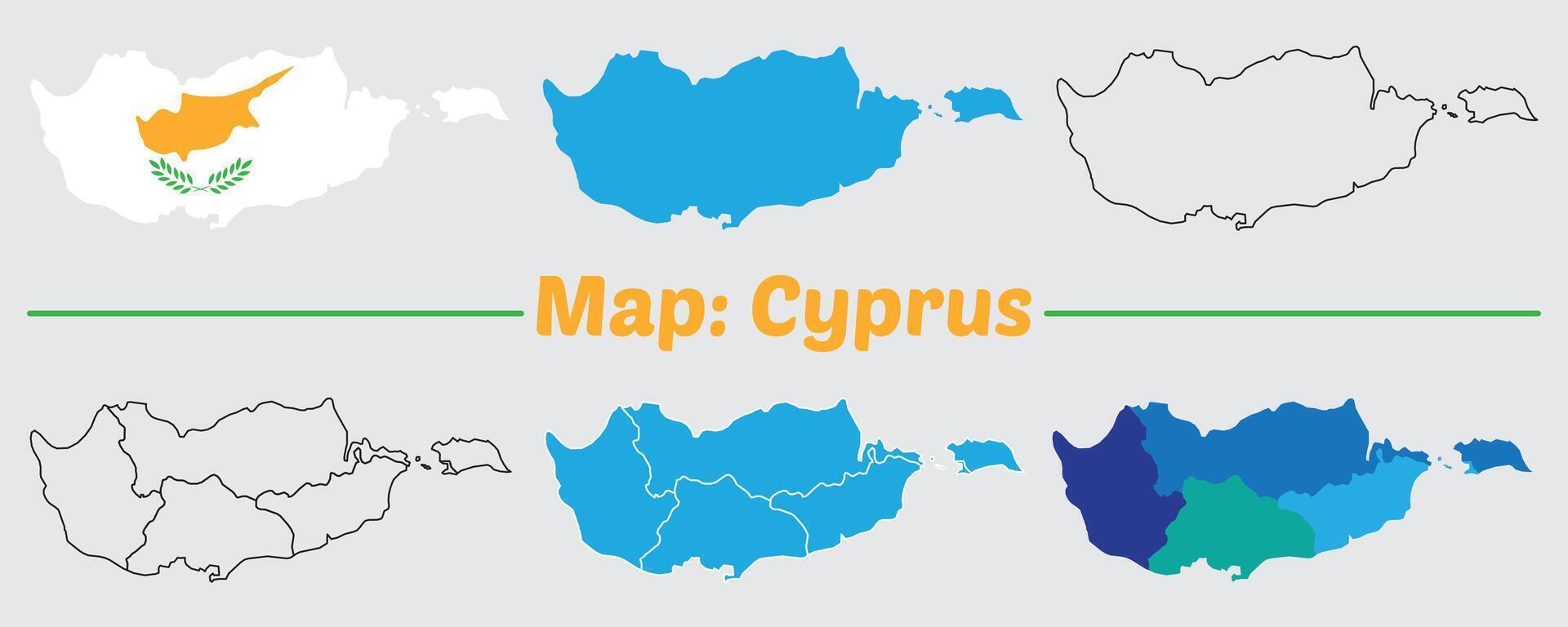 The Cyprus map divided in districts with labels, flag shape country. vector