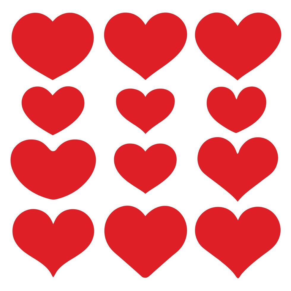 Romantic Abstract Love Hearts Symbols in Various Shapes for Valentine's Day. vector