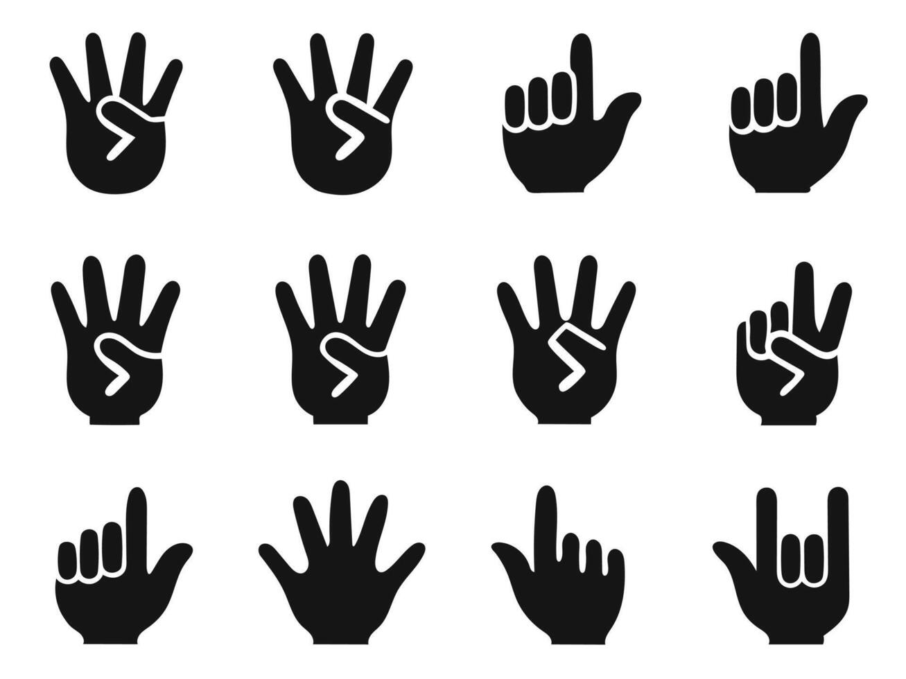 Set of Creative Versatile Hand Sign Black Silhouettes. vector