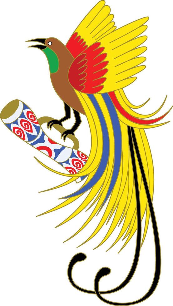 Bird of Paradise batik with Papuan drum vector