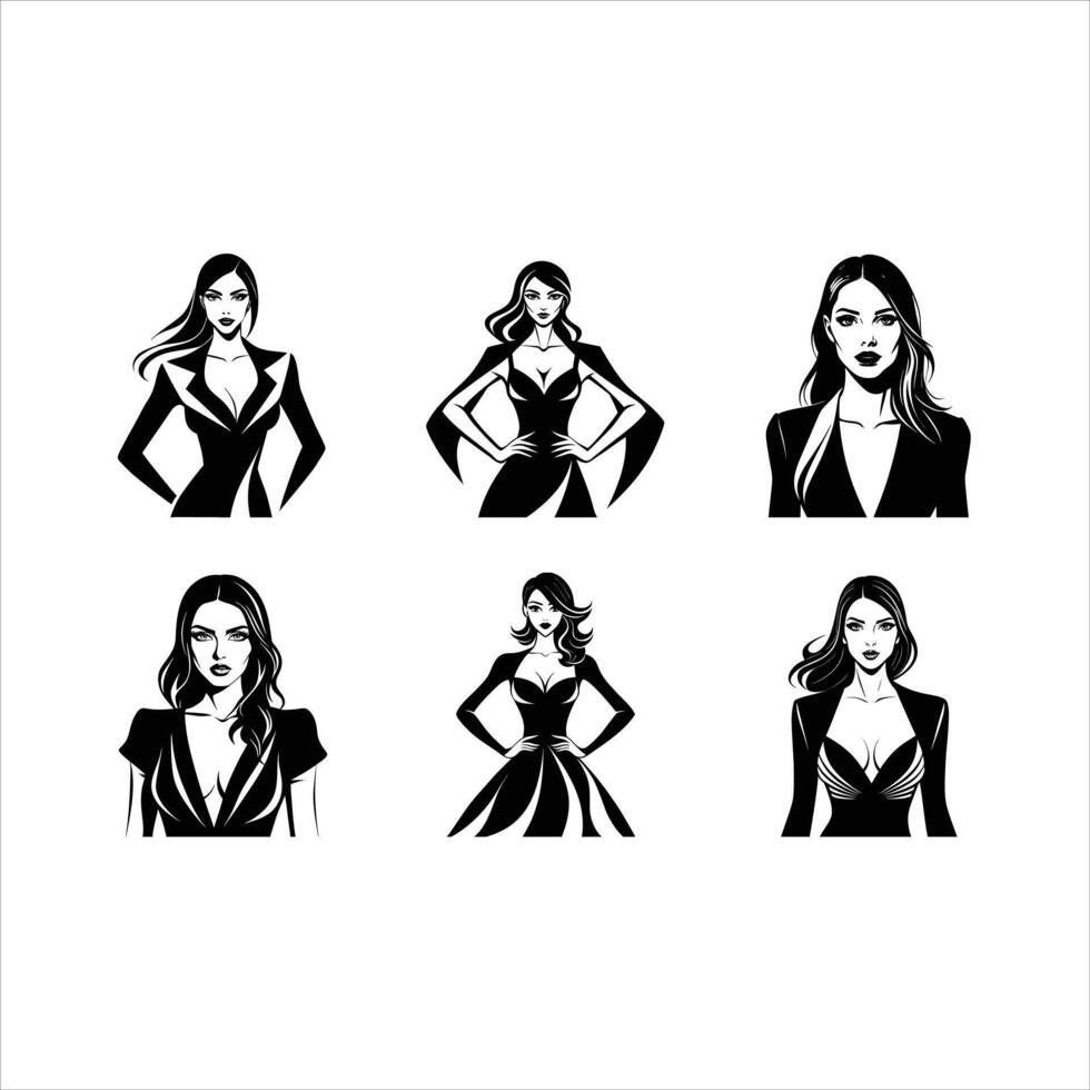 Female Fashion and Linocut Silhouette Design vector
