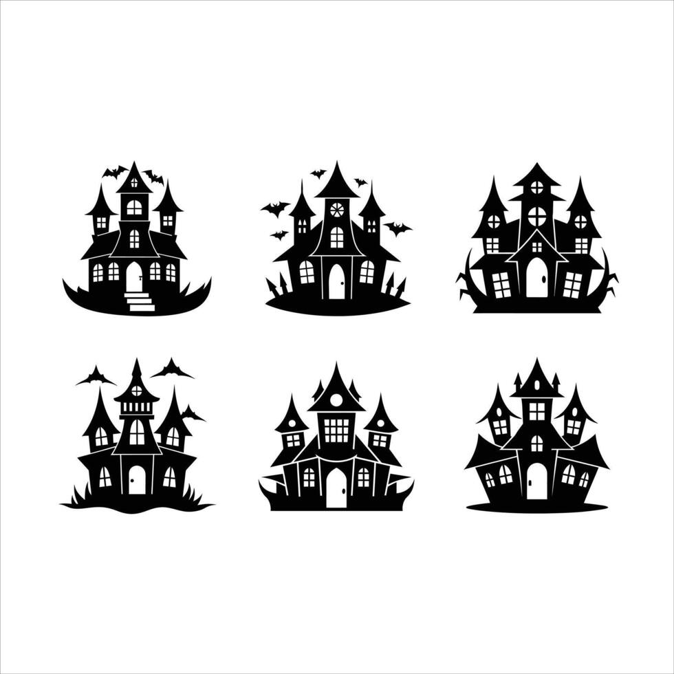 Scary Haunted House Icon - and Linocut Silhouette Design vector