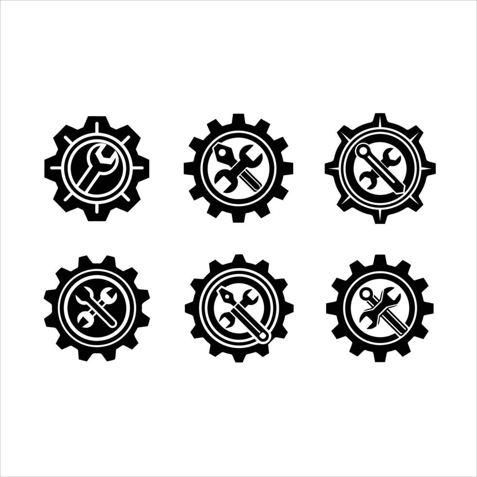 and Linocut Silhouette Design for Maintenance vector