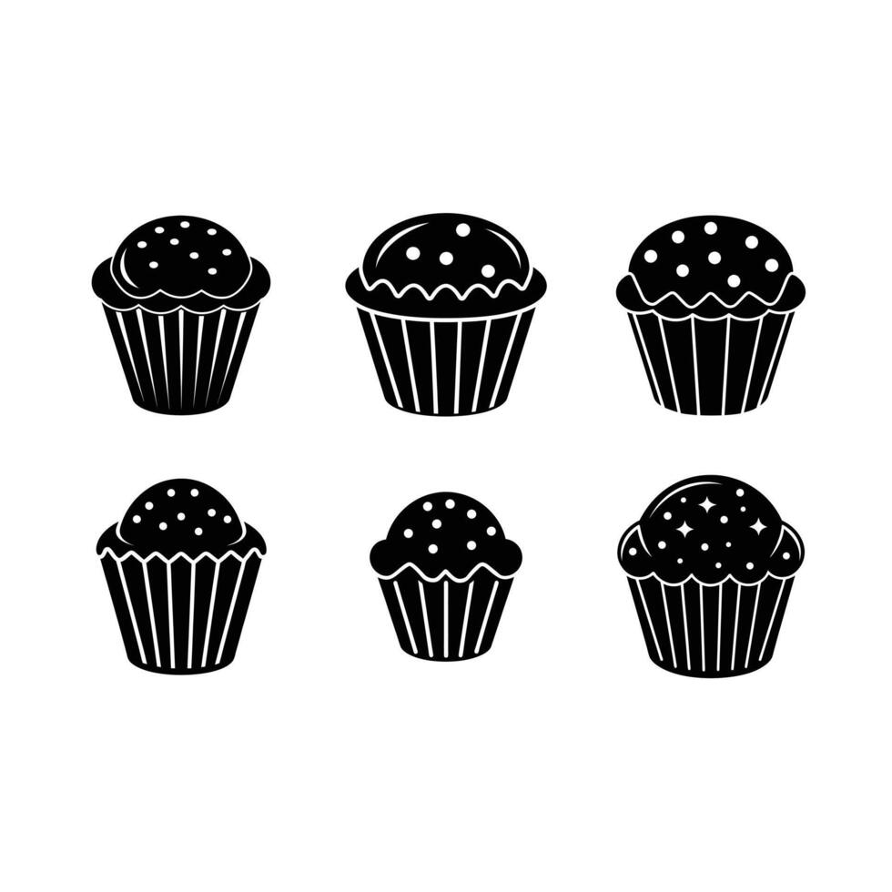 Muffin Icon and Linocut Silhouette Design vector