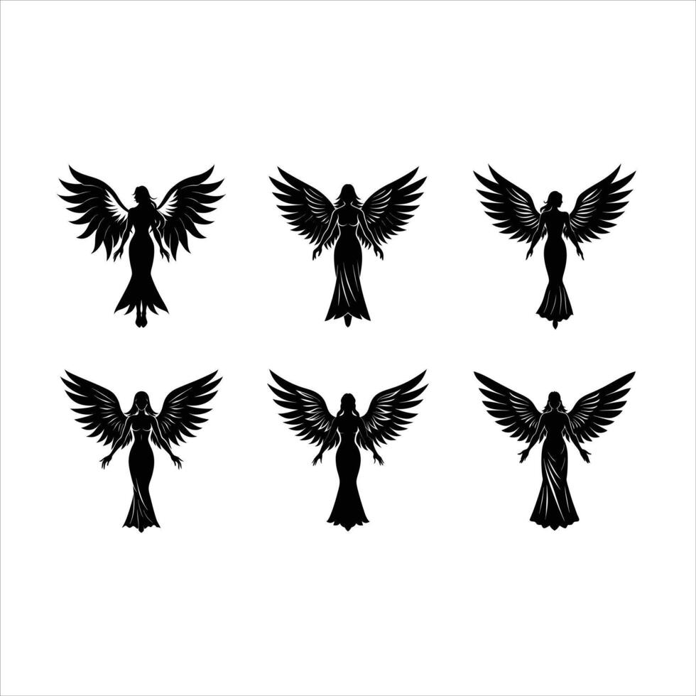 Angel and Linocut Silhouette Design vector