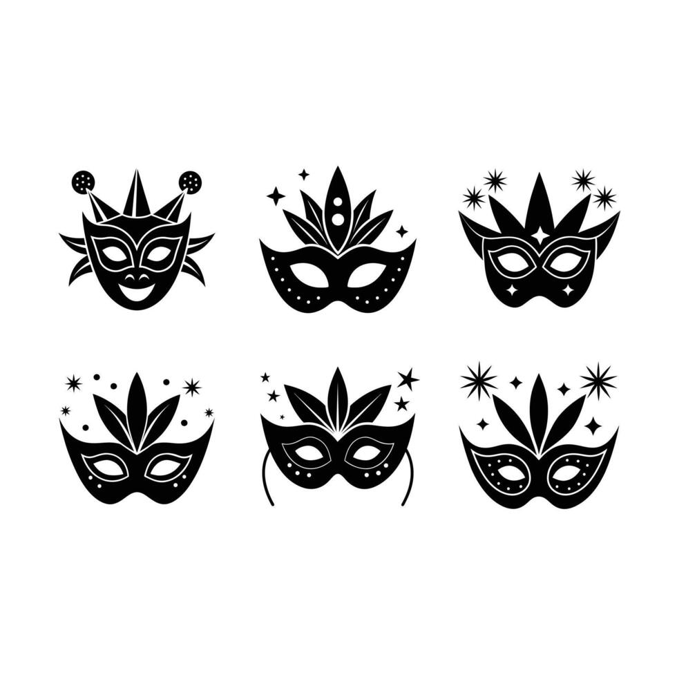 New Year Party Mask - and Linocut Silhouette Design vector