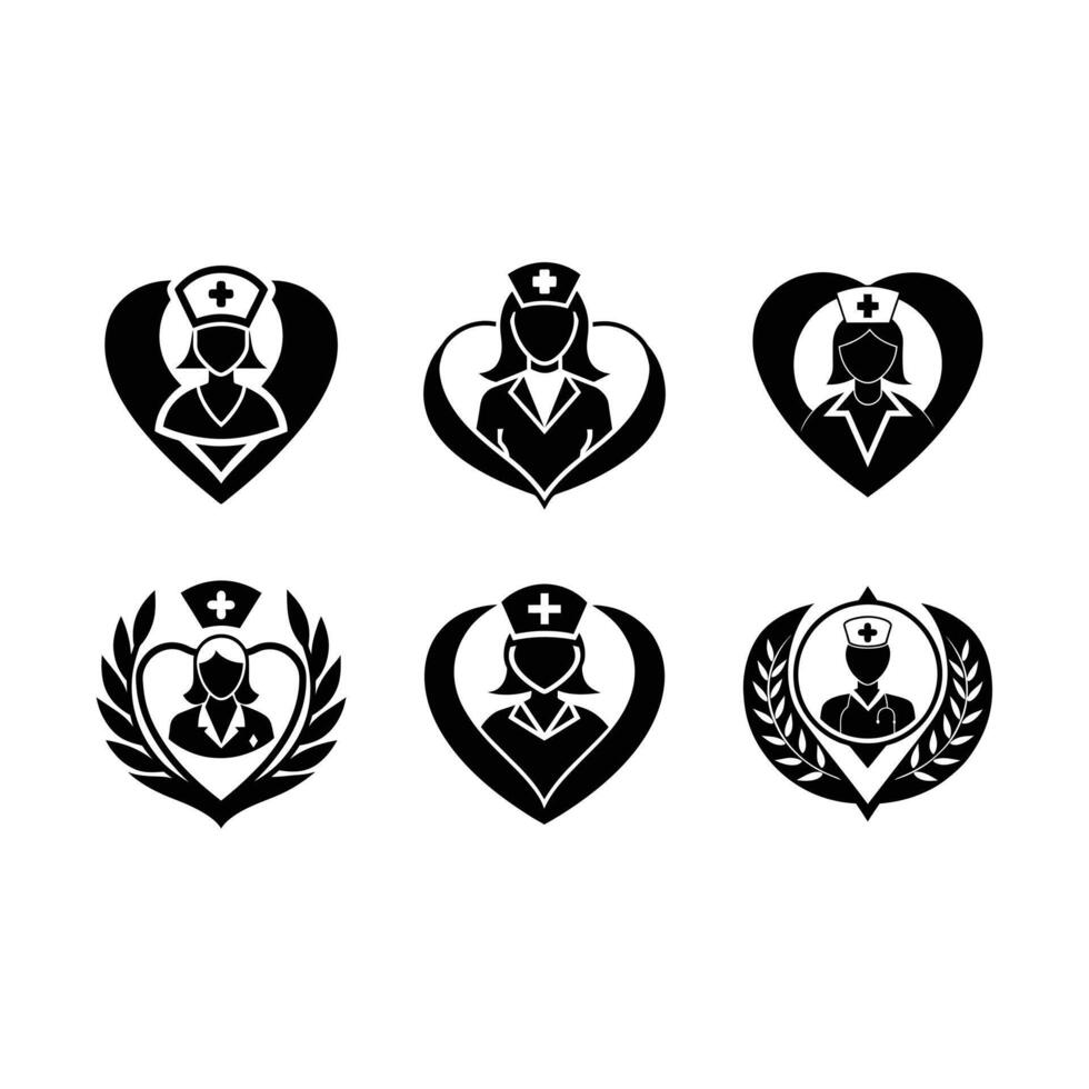 Compassionate Nurse Symbol - and Linocut Silhouette Design vector