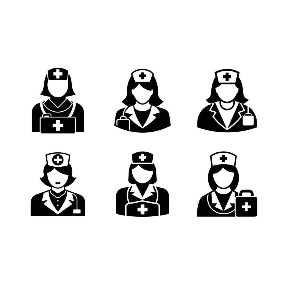 First Aid Nurse Icon - and Linocut Silhouette Design vector