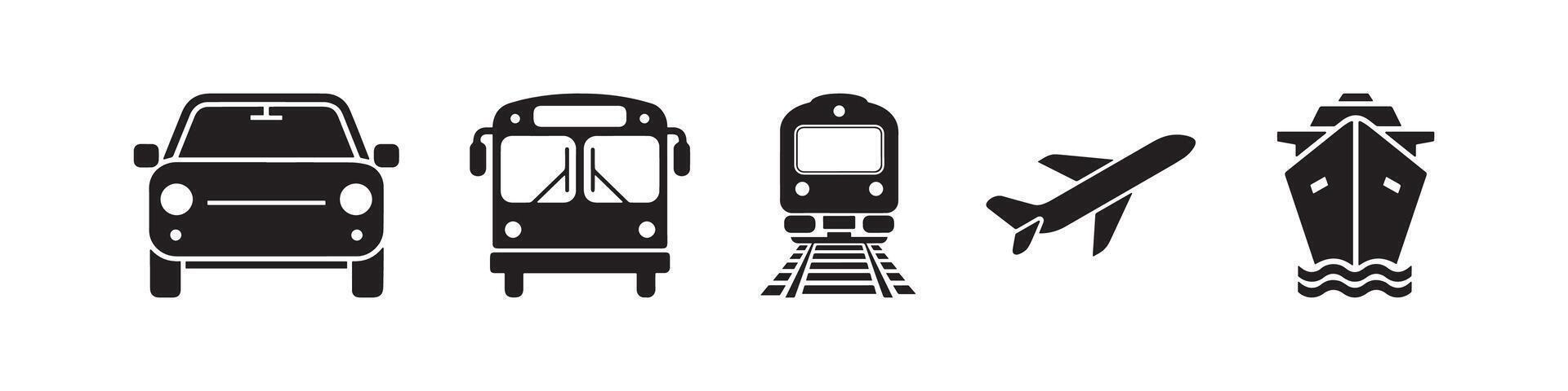 Transportation Icons Set - Car, Bus, Train, Airplane, and Ship Graphics vector