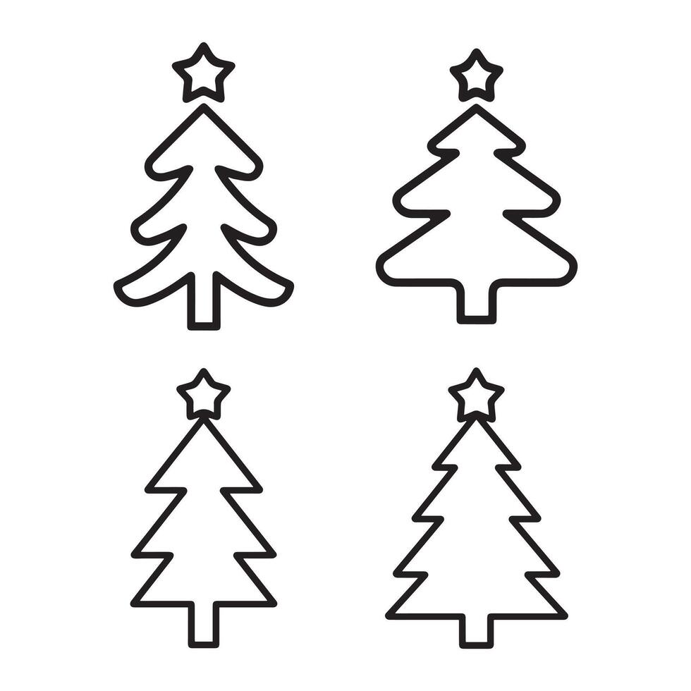 Minimalist Christmas Tree Line Art with Star on Top vector