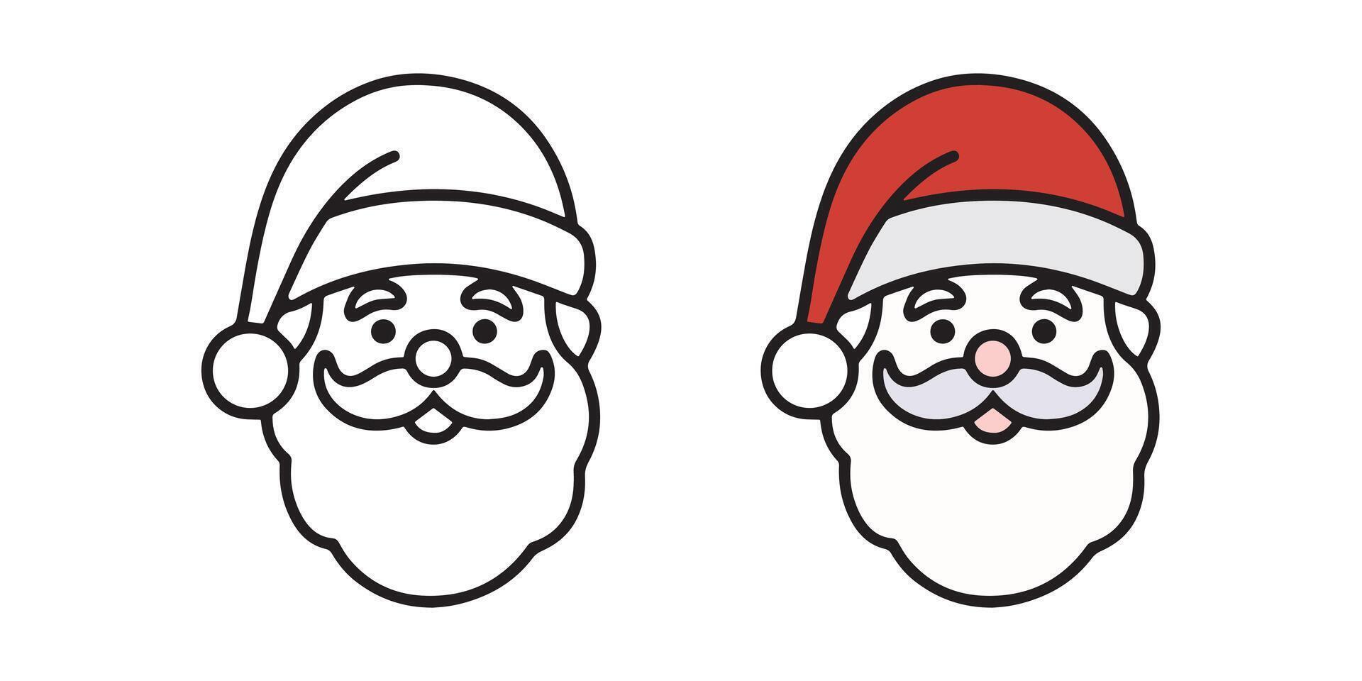 Minimalist Santa Claus Head Outline and Colored Illustration for Christmas vector