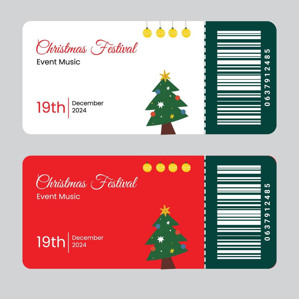 Flat Christmas party ticket template Red and green vector