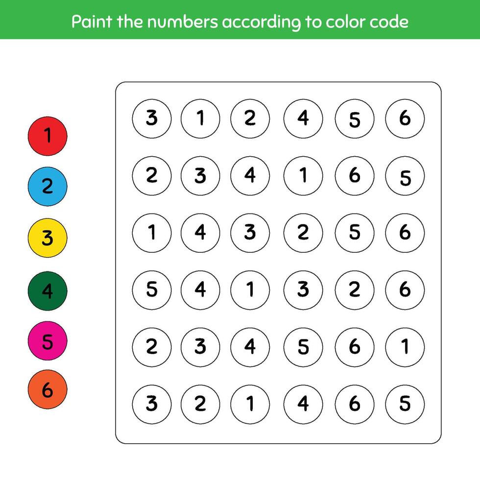 Learning worksheets for kids, find and color numbers. vector