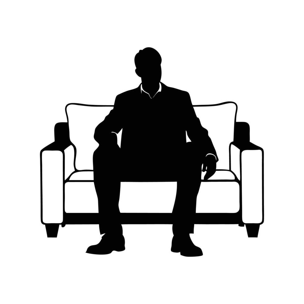 man sitting on a sofa silhouette design isolated on white vector
