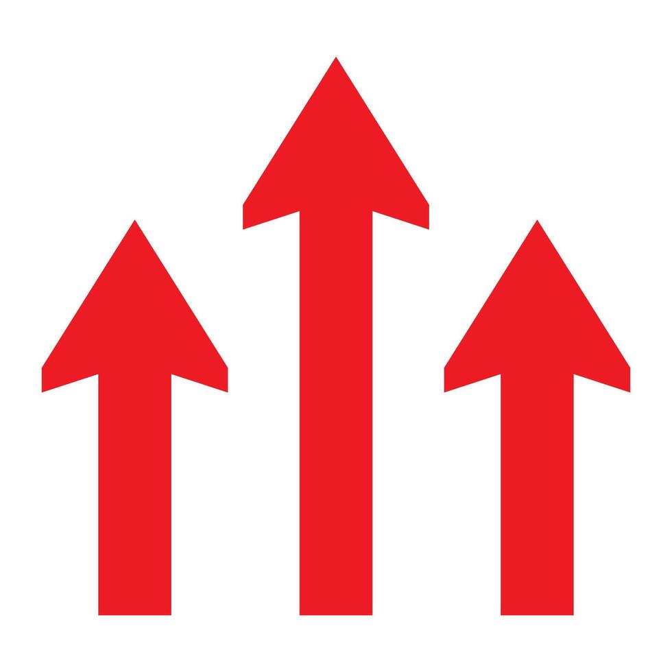 Three red arrows up icon. Upload symbol. Upgrade sign. Growth symbol. Creative project start, business advance, breakthrough sign. Fast growth symbol. Speed, grow up, increase isolated on white. vector