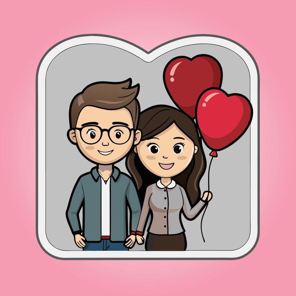 a couple with a heart shaped sticker greeting card, Valentines Day heart shape balloon vector