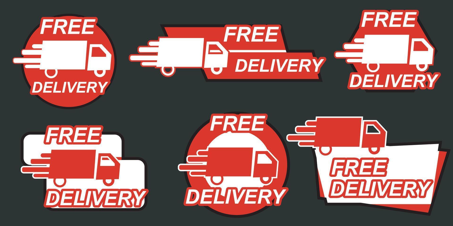 Symbol Set. Free Delivery logo with Car illustration and text. illustration vector