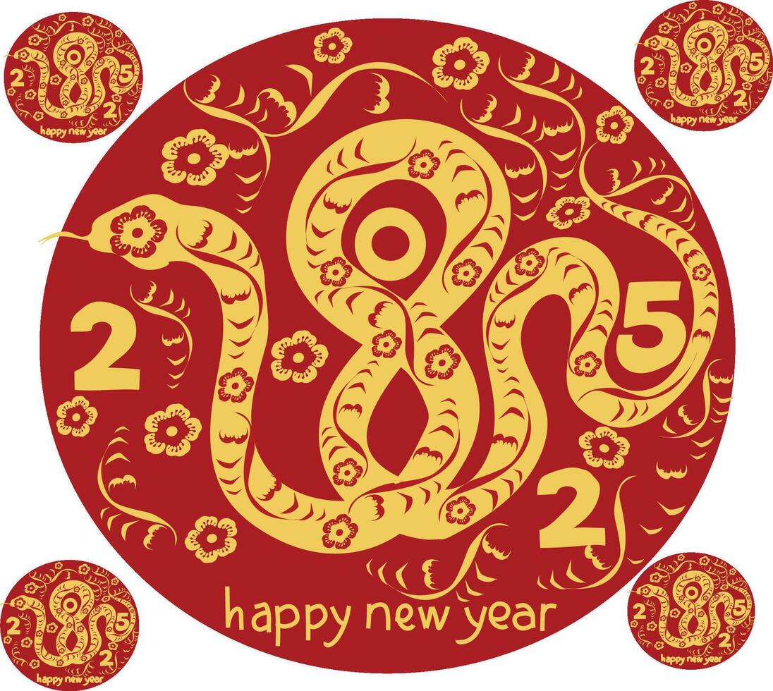 Chinese new year card with snake and flowers vector