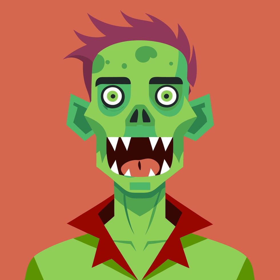 A cartoon zombie with a red shirt and green eyes vector