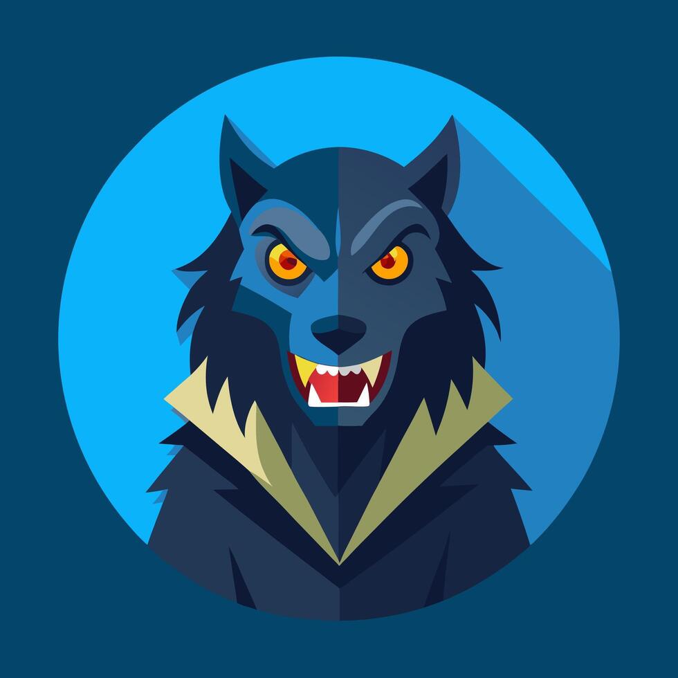 A black wolf with red eyes and a long shadow vector