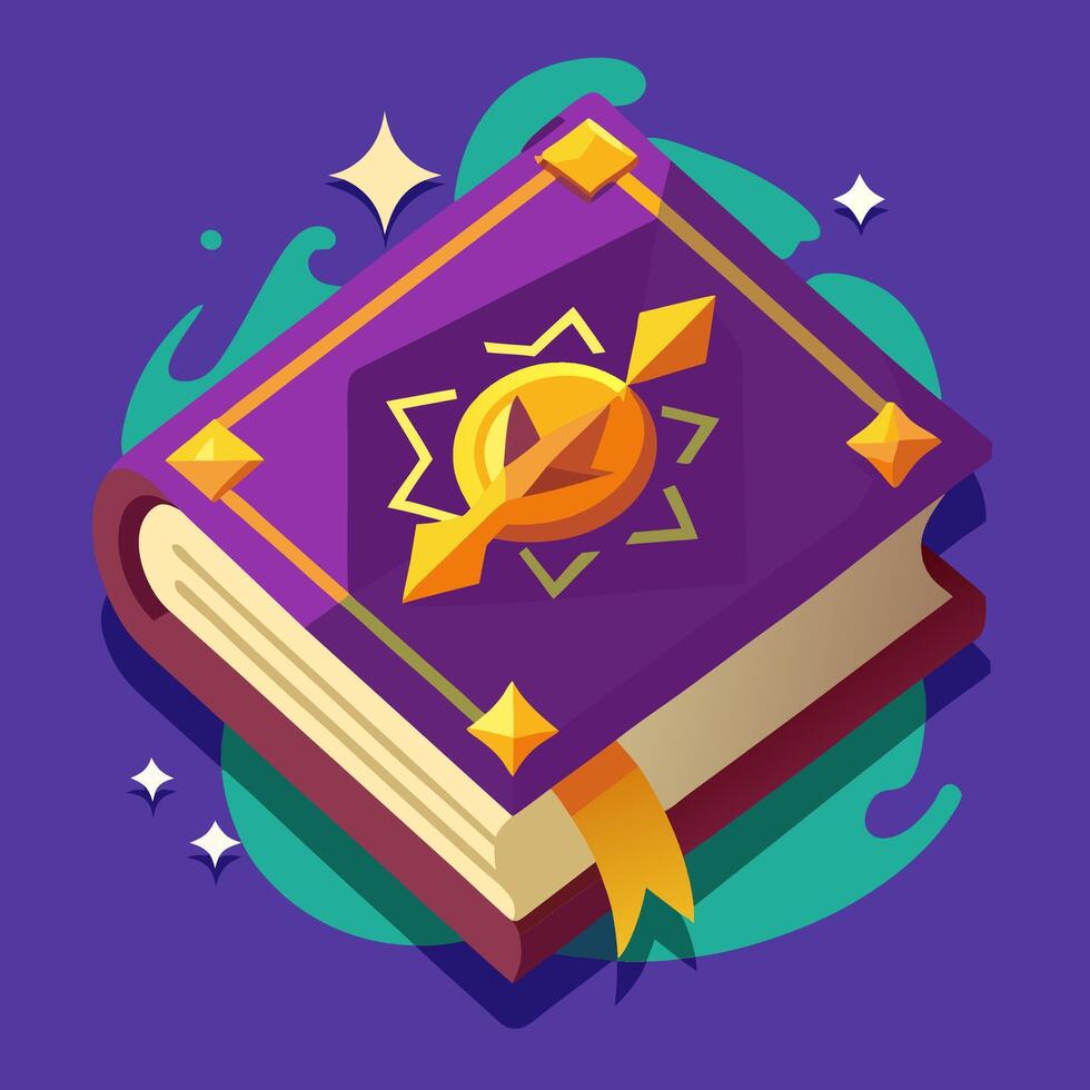 An illustration of a purple book with a gold star on it vector