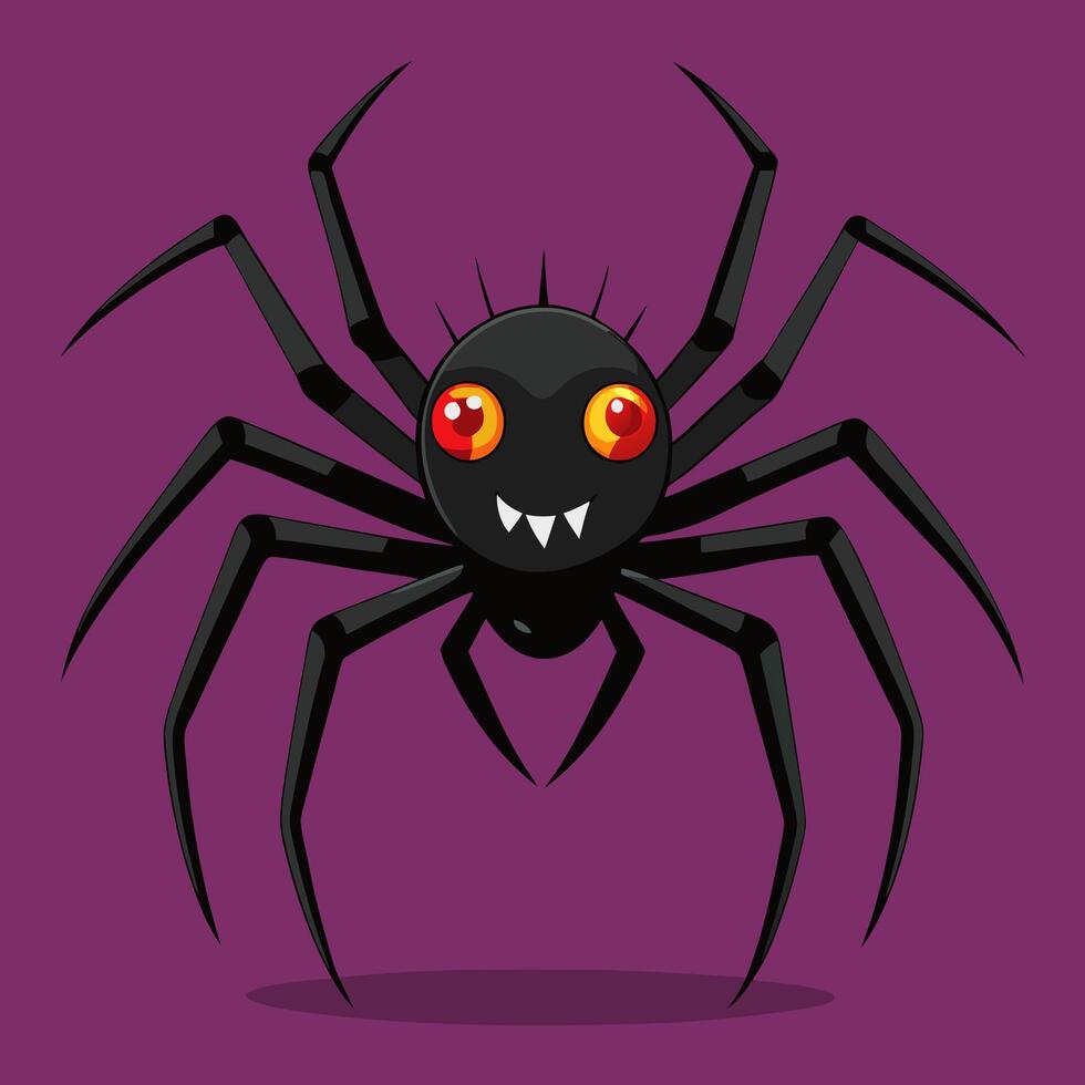 A cartoon spider with red eyes on a purple background vector