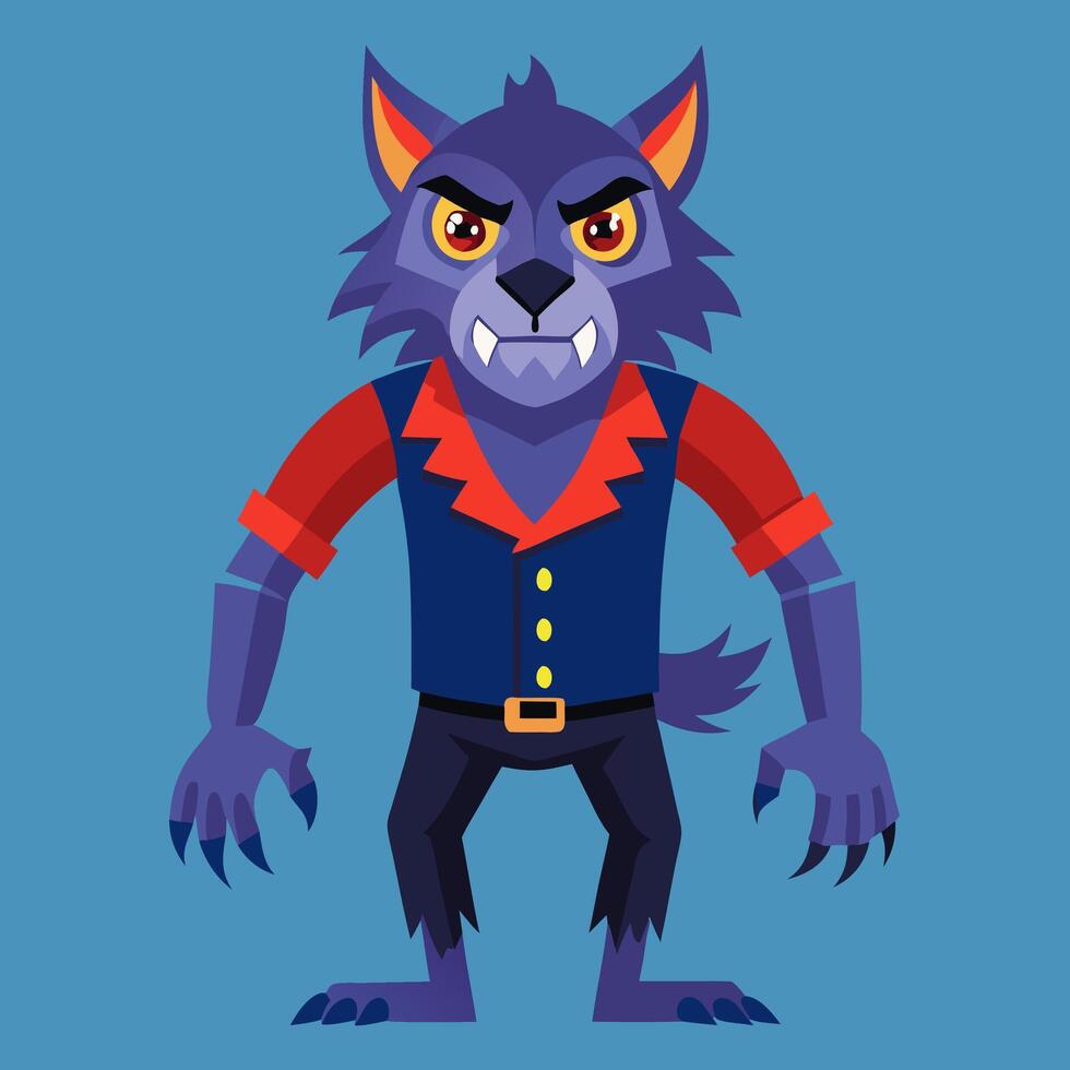 A cartoon werewolf character with red and blue vest vector