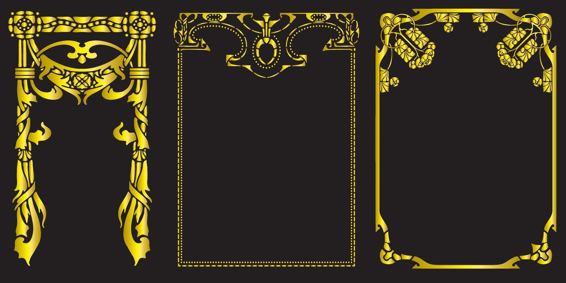 Frames with style Art Nouveau ornament golden set. vector