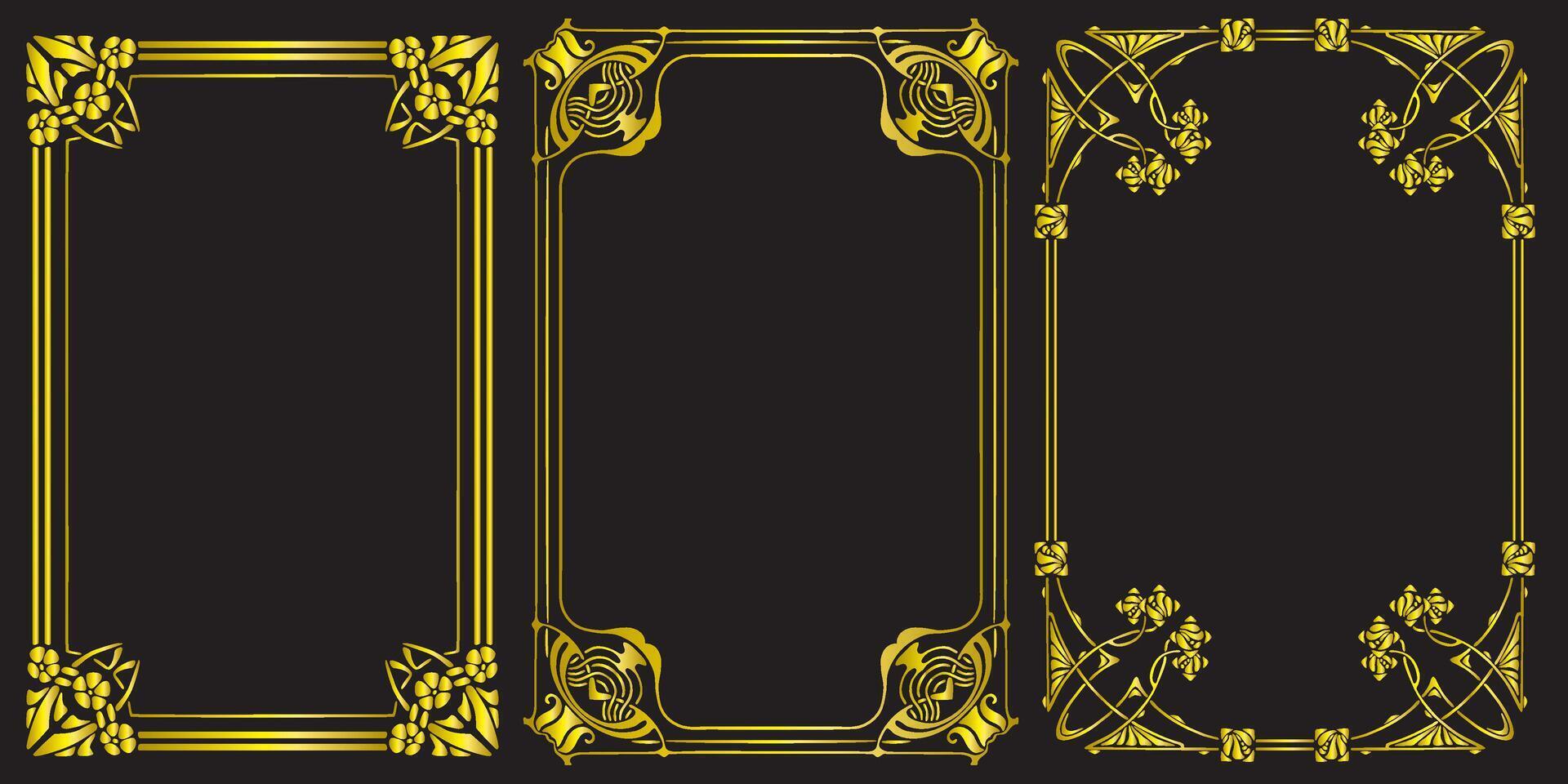 Frames with style Art Nouveau ornament golden vector
