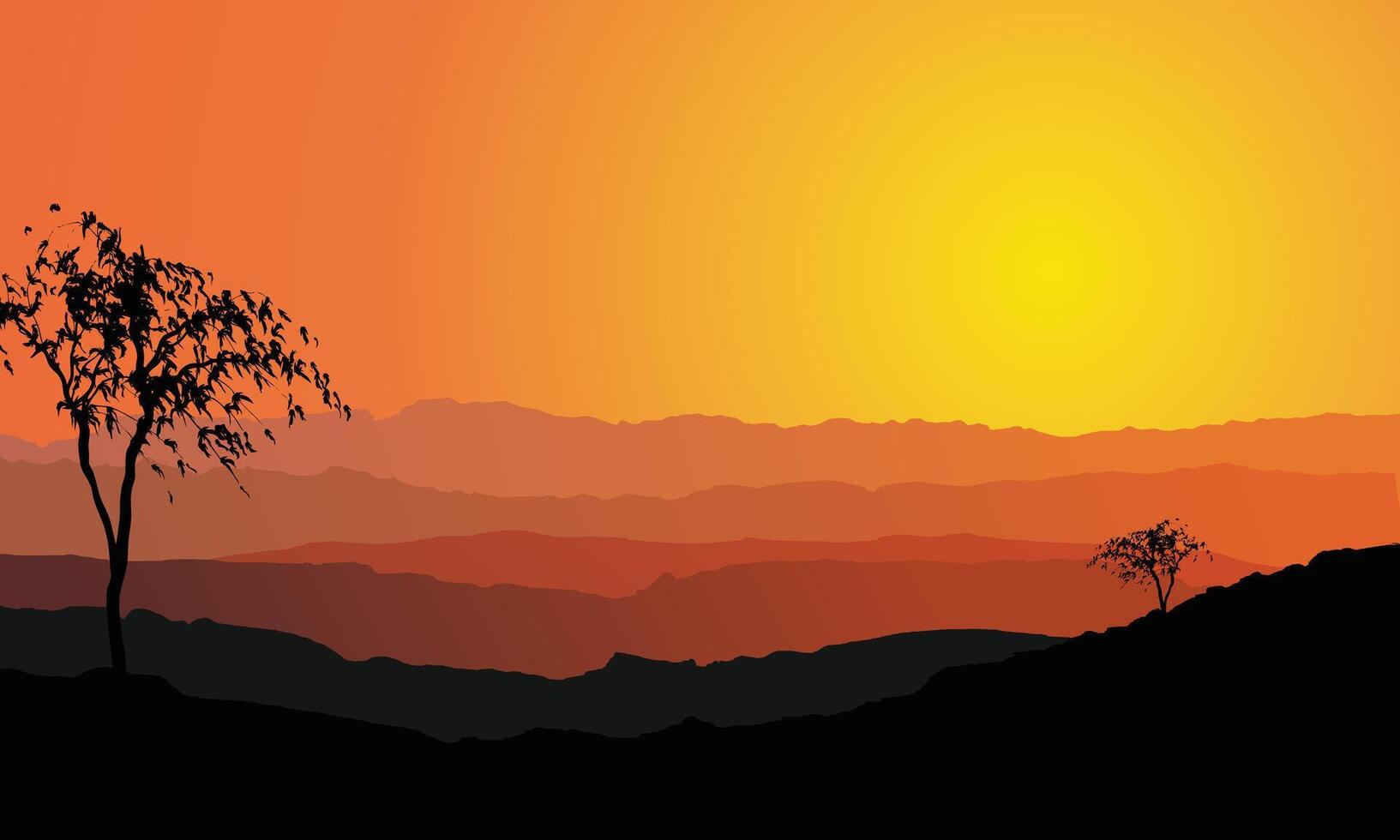 Sunset Silhouette in Desert Landscape vector