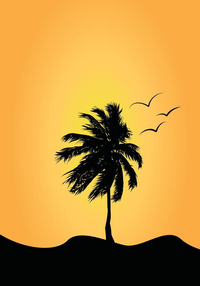 Tropical Palm Tree Sunset with Birds vector