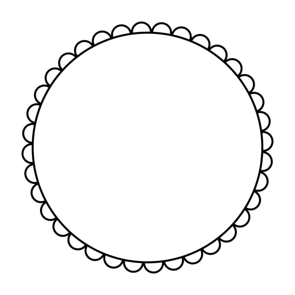 Black Wiggly Outline Frame with Corrugated Edges Isolated on White. Simple Round Zig Zag Border. vector