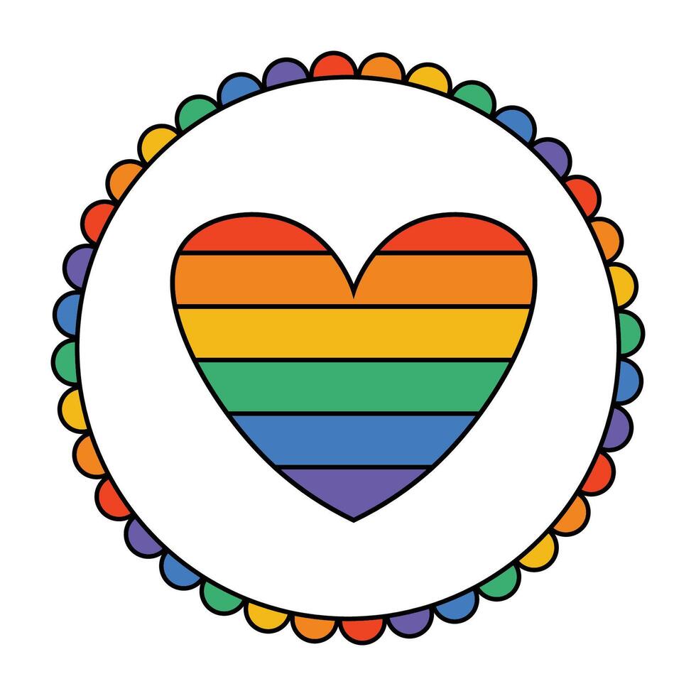 Rainbow Colors of LGBTQ Frame with Frills Edges and Striped Heart Isolated on White. Pride Border. vector