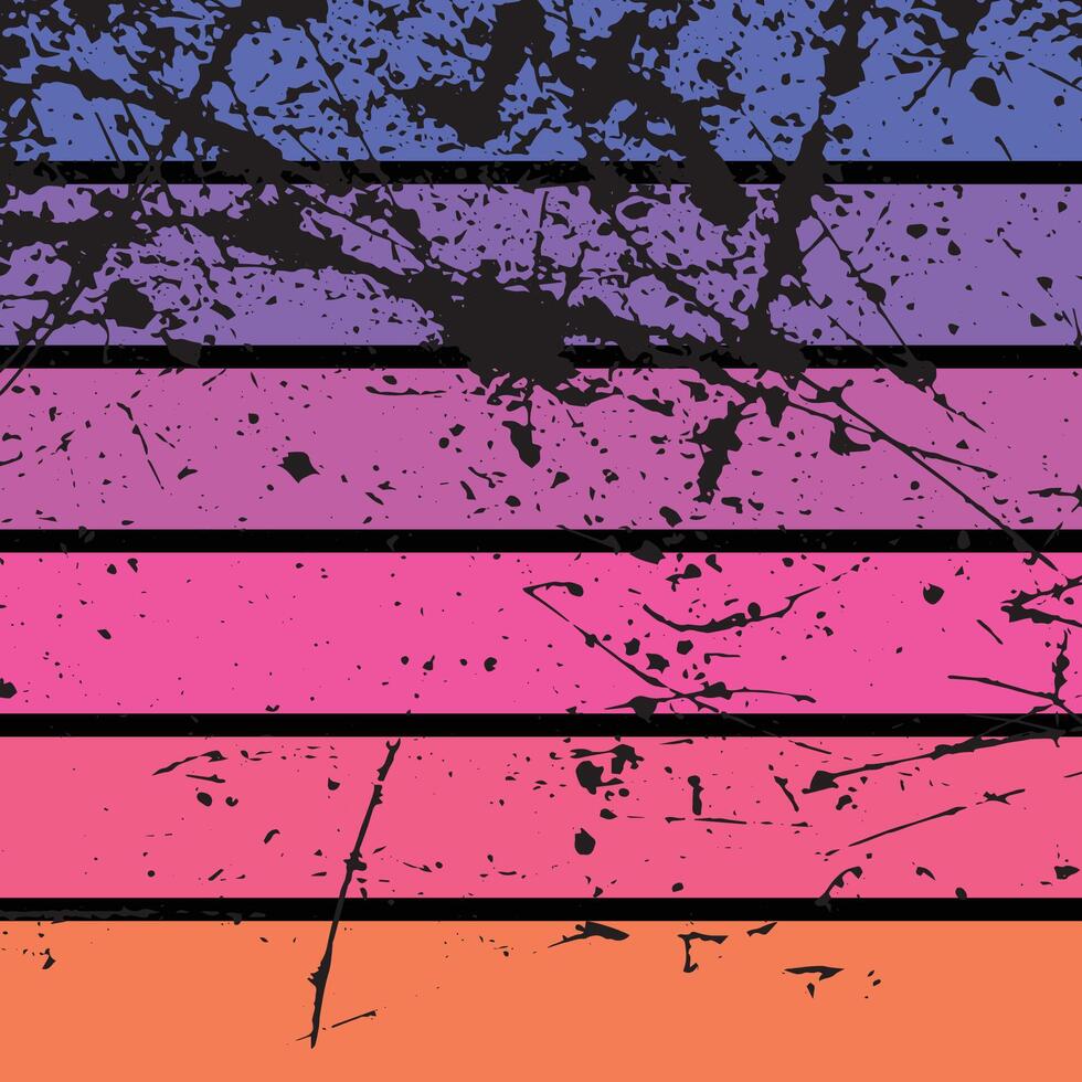 Retro grunge striped sunset background in the style of the 80s and 90s. vector