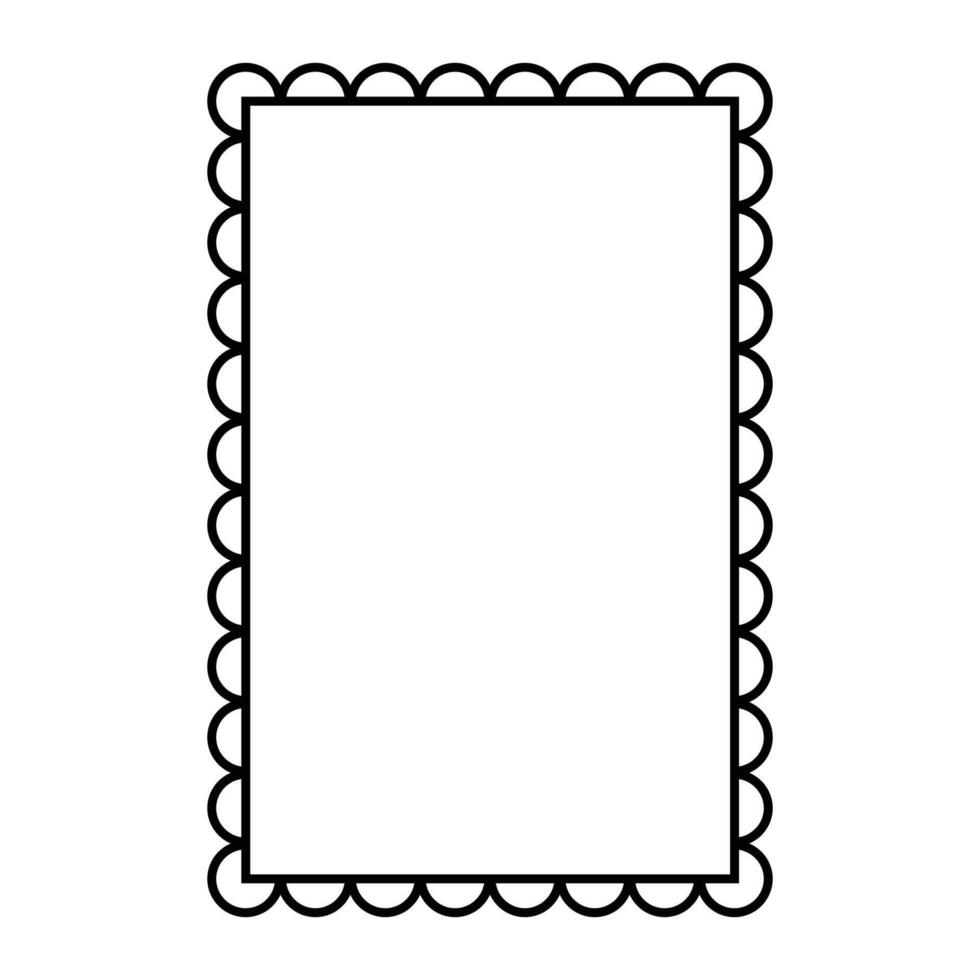 Black Outline Square Frame with Frills Edges Isolated on White. Zig Zag Wiggly Border. vector