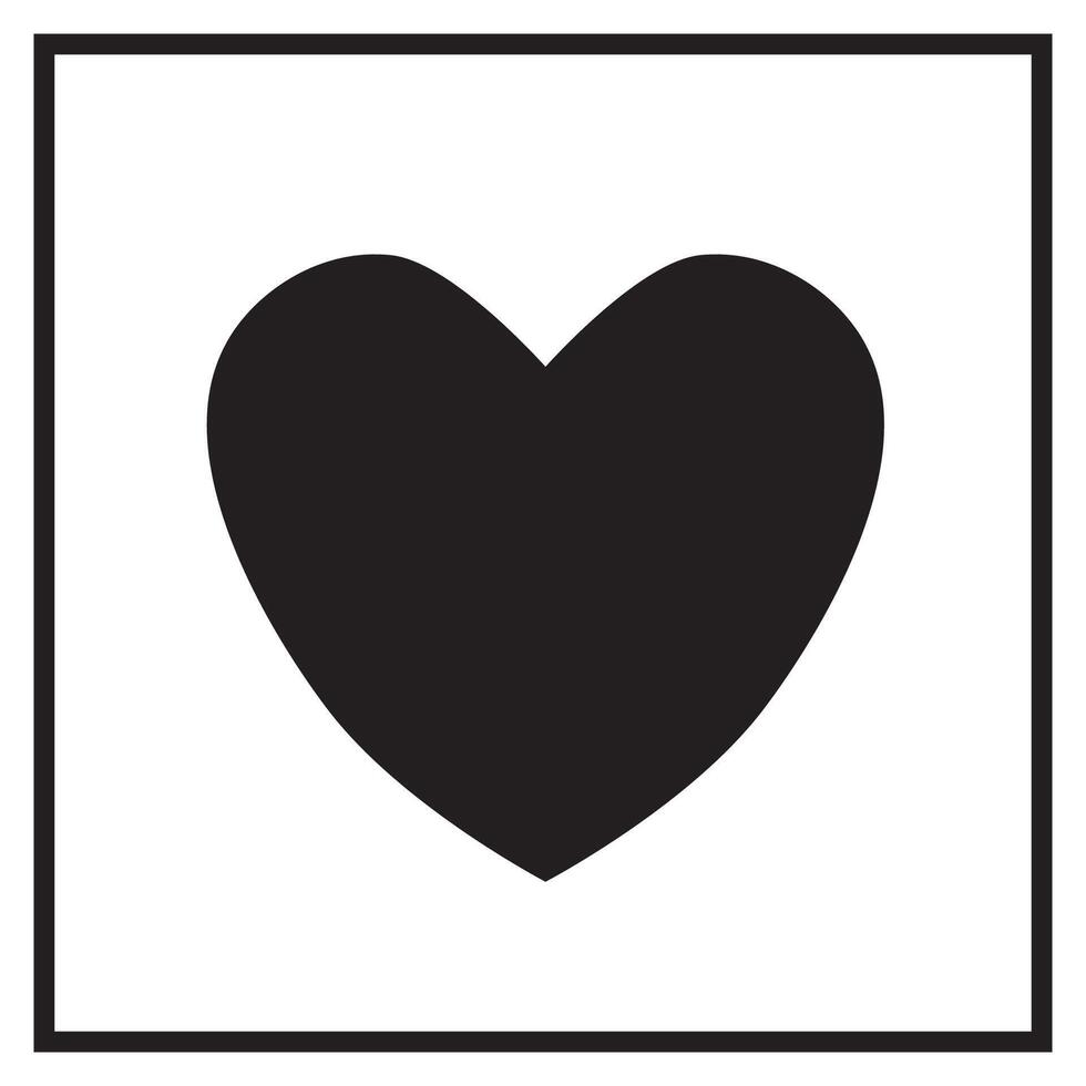 Black silhouette of heart in square thin line frame isolated on white. vector