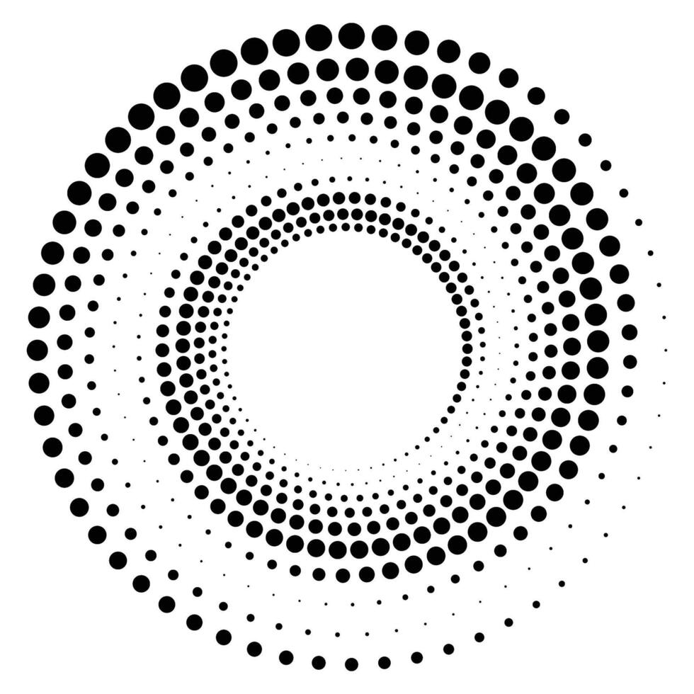 Black round halftone texture. Dotted radial swirl. Pop art retro style. vector