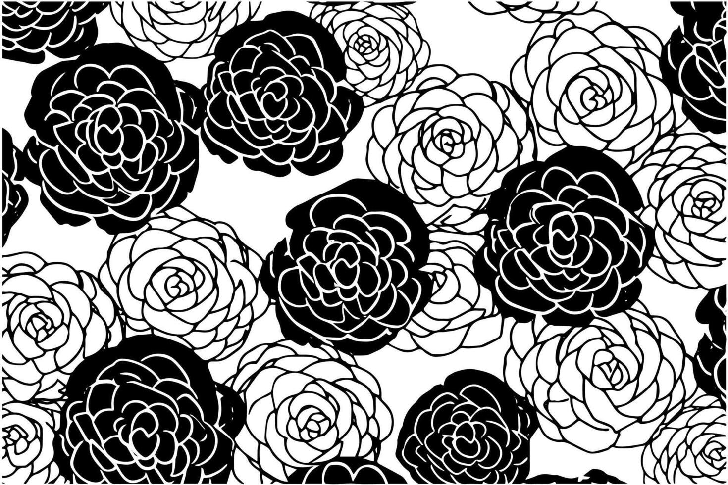 Seamless floral pattern with roses. Hand drawn black paint illustration with abstract floral motif. vector